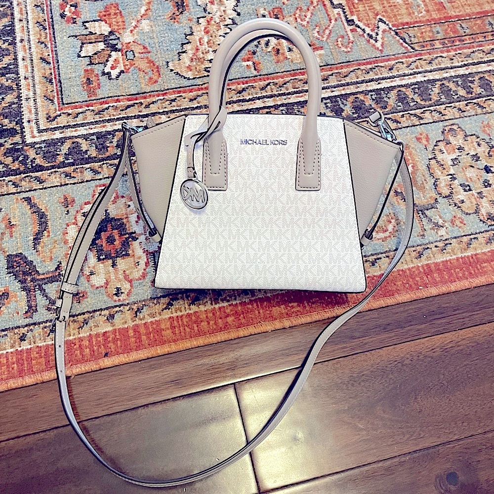 MK Avril Small Logo Top-Zip Satchel white/gray